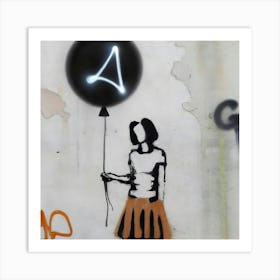 Banksy Style Graffiti Of A Woman In A Skirt Holding A Balloon Art Print