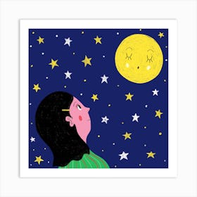Moon Girl Square Art Print