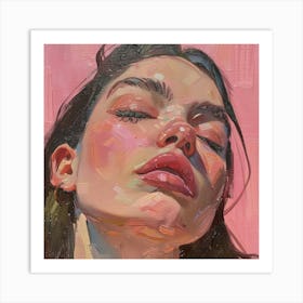 Portrait Of A Woman Oil Pink Art Print