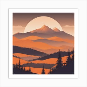 Misty mountains background in orange tone 83 Art Print