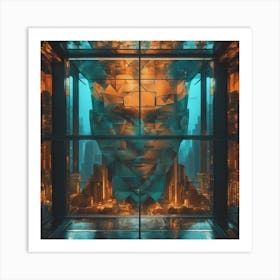 A Man S Head Shows Through The Window Of A City, In The Style Of Multi Layered Geometry, Egyptian Ar (1) Art Print