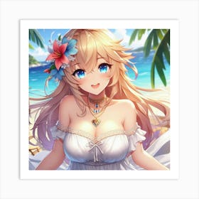 Anime Girl On The Beach 1 Art Print