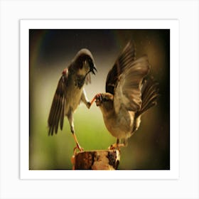 Sparrows Fighting Art Print