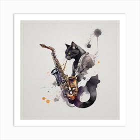 Cat Playing Saxophone Art Print