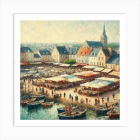 Market At The Port, Acrylic Painting Style 1 Art Print