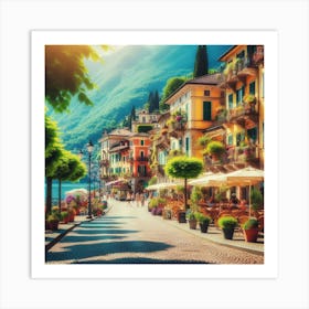 An Image Of Streets By Mediterranean Sea In Italy During Summer, Bright, Colorful And Beautiful (2) Art Print