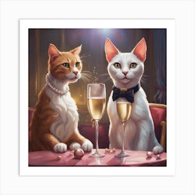 Two Cats Drinking Champagne Art Print