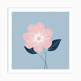 A White And Pink Flower In Minimalist Style Square Composition 229 Art Print