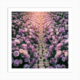 Purple Roses In The Garden Art Print