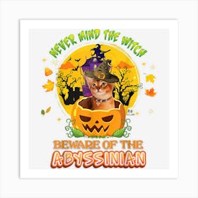 Never Mind The Witch Beware Of Abyssinian Cat Halloween Hat Art Print