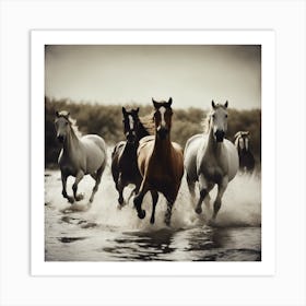 Horses splash of freedom Art Print