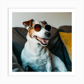 Jack Russell Smiling And Sitting In The Sofa Art Print