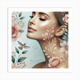 Portrait Of A Woman With Flowers 1 Art Print