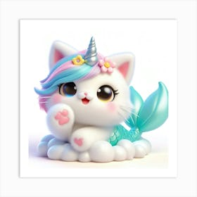 Fluffy 3D image of mermaid caticorn 5 Art Print