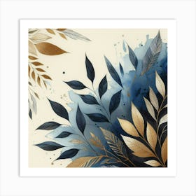 Gold And Blue Leaves Art Print