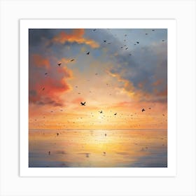 Sunset With Birds Art Print