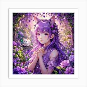 Purple Cat Girl Art Print