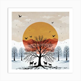 Deer In The Snow Art Print