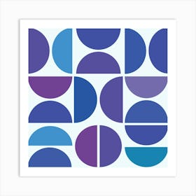 Mid Century Blue and Purple Geometric Half Circles Art Print