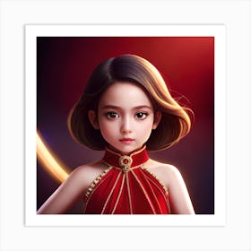 Chinese Girl In Red Dress Art Print