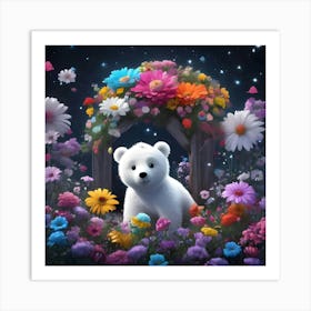 Polar Bear In Flowers 1 Art Print