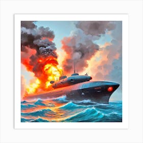 Russian Submarine On Fire Art Print