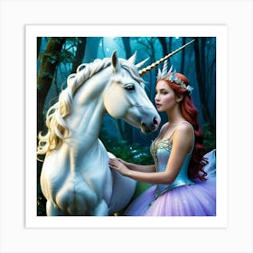 Human Unicorn Fantasy Mythical Magic Horn Enchantment Ethereal Dreamlike Whimsical Mystica Art Print