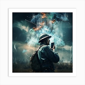 Soldier With A Smartphone Art Print