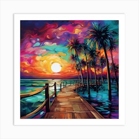 Psychedelic, Colorful Sunset At The Beach style Art Art Print