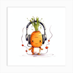 Carrot With Headphones 3 Art Print