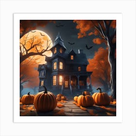 Halloween House With Pumpkins 24 Art Print