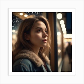 Photo Beautiful Young Woman Looking At The Shop Window At Night 2 (1) Art Print