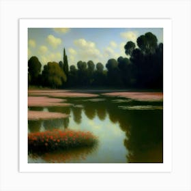 Pond With Poppies Art Print