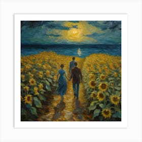 Couple In Sunflower Field Art Print