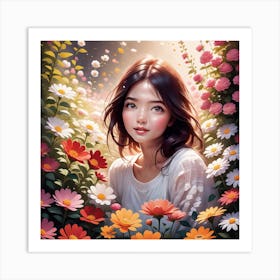 Girl In Flowers 1 Art Print