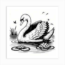 Line Art swan Art Print