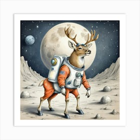 Deer On The Moon Art Print