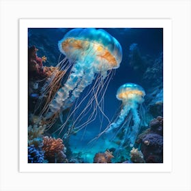 Jellyfishes In The Ocean Art Print