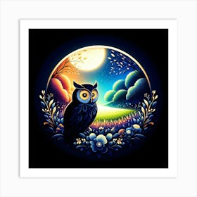 Owl In The Moonlight 1 Art Print