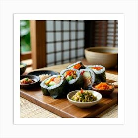 Sushi On A Wooden Tray Art Print