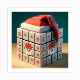 Cube With Santa Hat Art Print