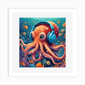 Octopus with Head phones Art Print