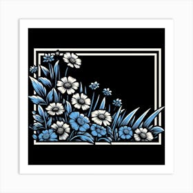 Blue Flowers In A Frame Art Print