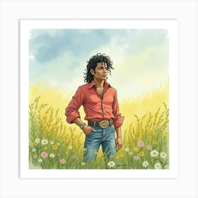 Michael Jackson In A Watercolor Serene Meadow Backdrop 1 Art Print