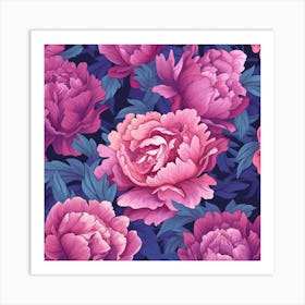 Pink Peony Seamless Pattern 1 Art Print