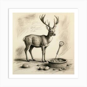 Deer In The Kitchen 1 Art Print