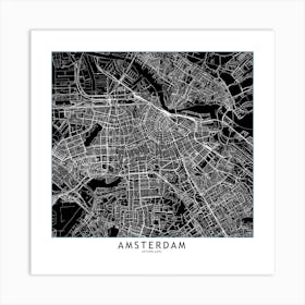 Amsterdam Black And White Map Square Art Print