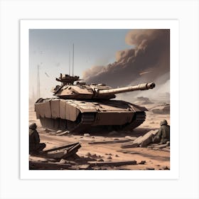 Apocalyptic Landscape With War Zone Destruction Merkava Tank Destroyed (2) Art Print