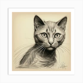 Pencil Drawing Of A Cat Art Print