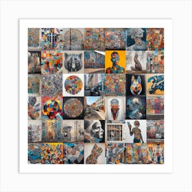 Global Collage of Text and Symbols Art Print